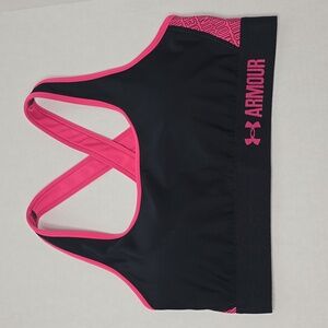Womens Padded Under Armor Black and Pink Criss Cross Racerback Sports Bra Size S